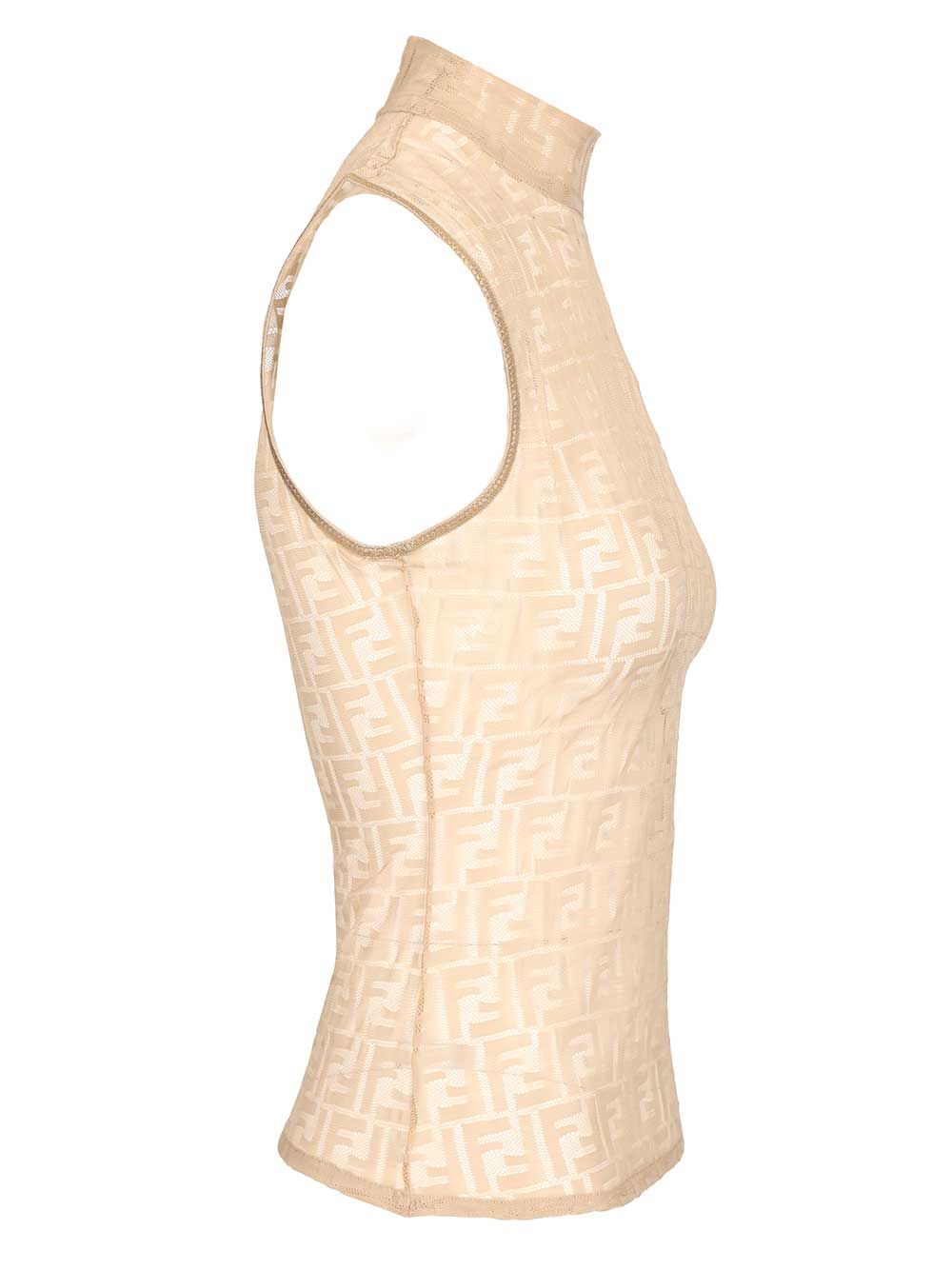 Fendi Ff Jersey Top Tops - Beige | 93f905504a69d23c37ca9870bcbca8406312f15d