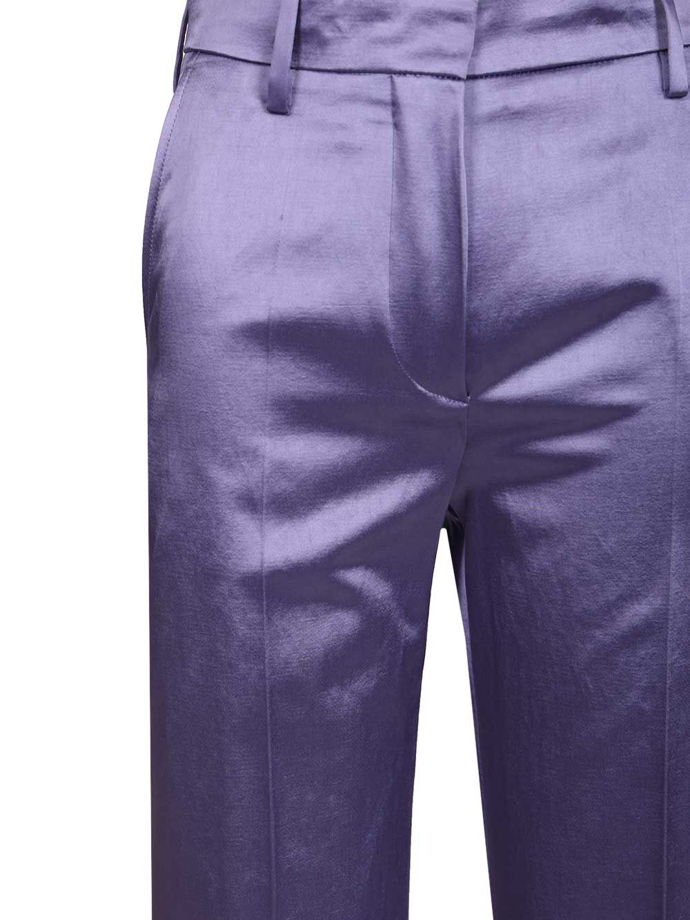 Dries Van Noten Straight  In Cotton Blend Satin Trousers - Violet | c198171742cf4a5c64cc8c2883176ca4cd564385