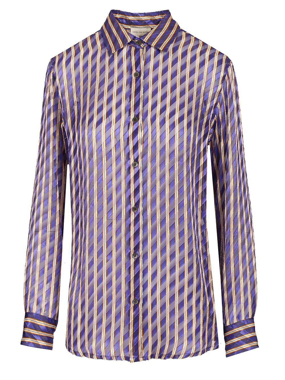Dries Van Noten Striped Dévoré Satin Shirt Shirts - Violet | 67fd14b512112d4404a2fb2aaec203a65126e821