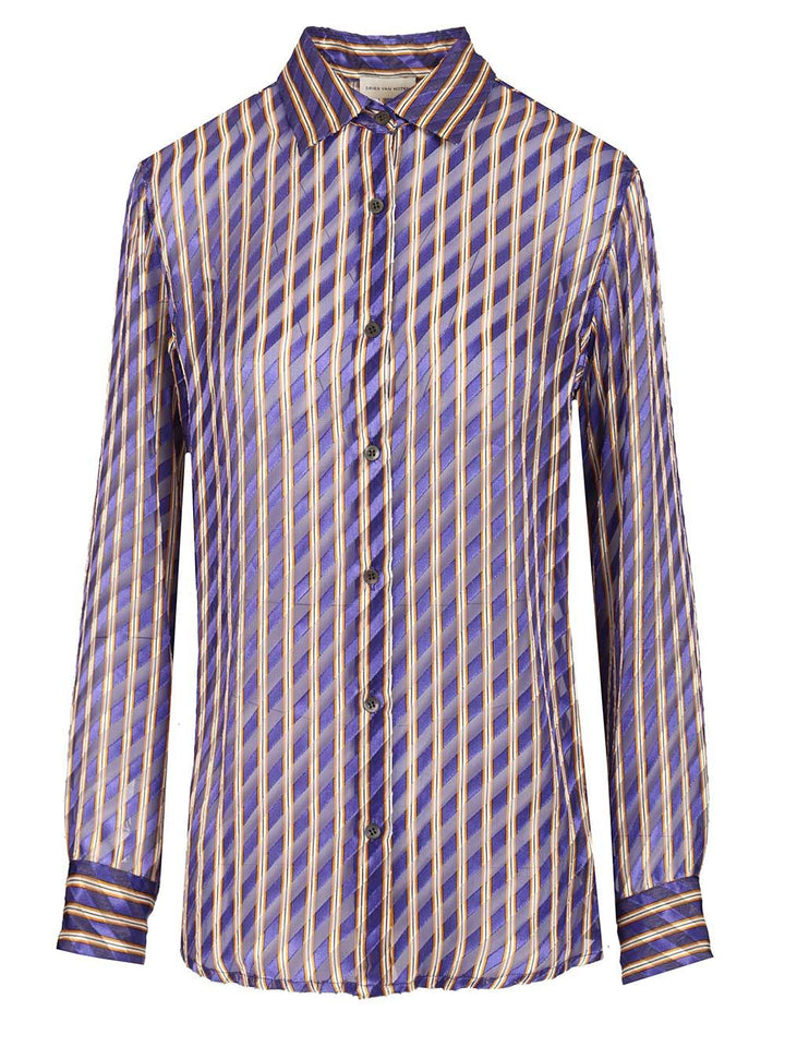 Dries Van Noten Striped Dévoré Satin Shirt Shirts - Violet | 67fd14b512112d4404a2fb2aaec203a65126e821