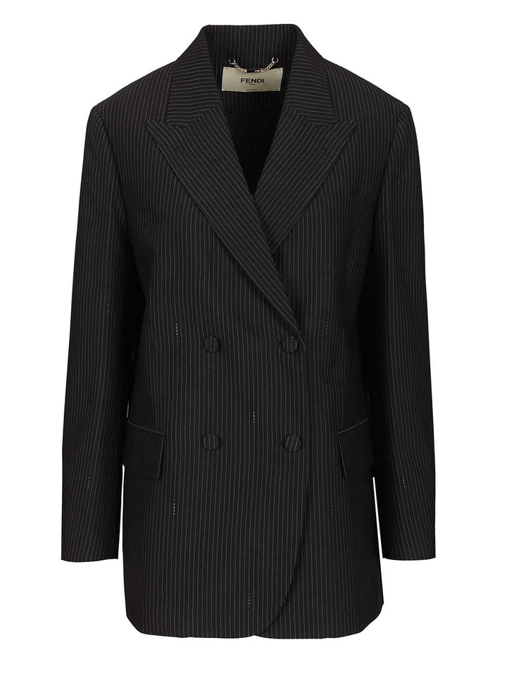 Fendi Pinstriped Wool Blazer Jackets - Blue | 18a023eeae4bfd314284bdc36f1c2a0f33065c1f