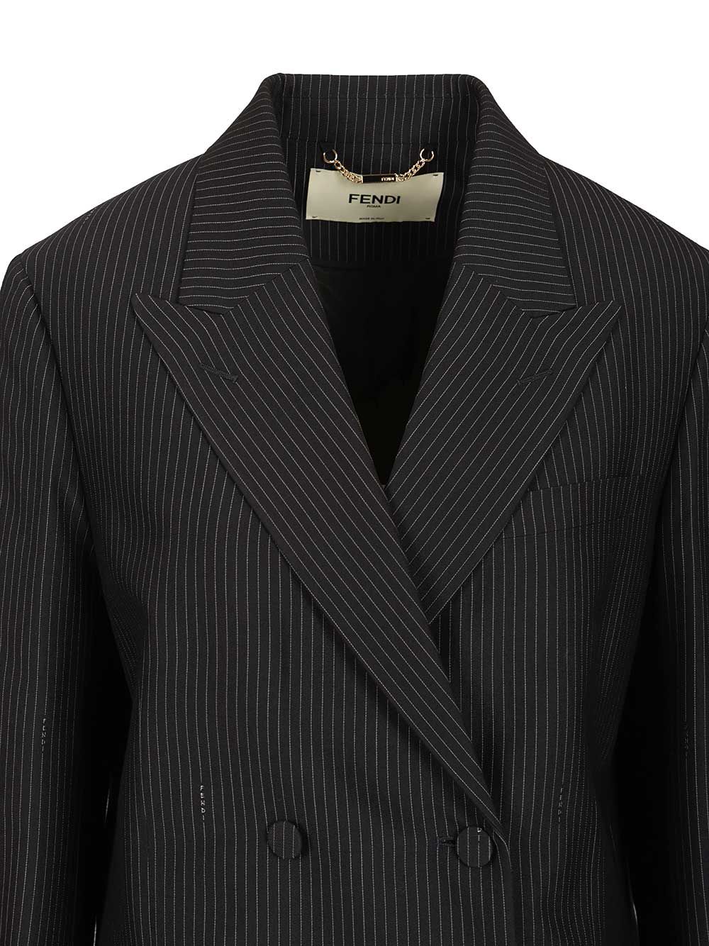 Fendi Pinstriped Wool Blazer Jackets - Blue | 33a05e563db433ef2b056130de73c3b2ec812c5e