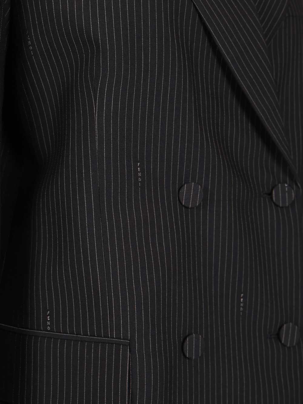 Fendi Pinstriped Wool Blazer Jackets - Blue | ebcc577c3af866404fea4bad6bca338c3576bf4d