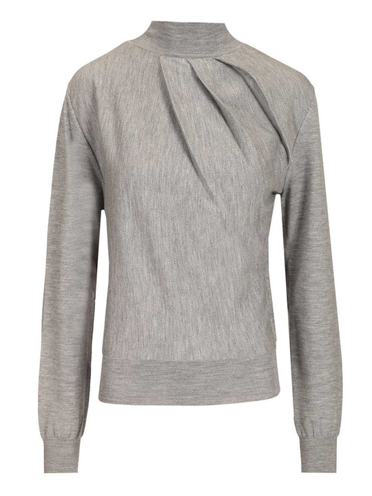 Draped Wool Blend Turtleneck Sweater Sweatshirts Grey
