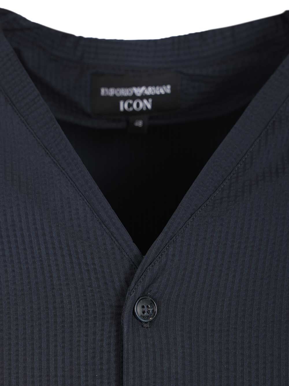 Emporio Armani Seersucker V-Neck Shirt Shirts - Blue | 4cfd4f040eb594966a8d5481ded1e396cb43f2e7