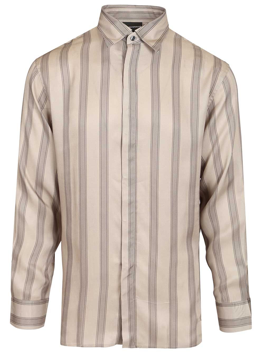 Emporio Armani Flowing Striped Shirt Shirts - Beige | 67744ab0bf9cc9500fc1cc3610500d588226a8fc
