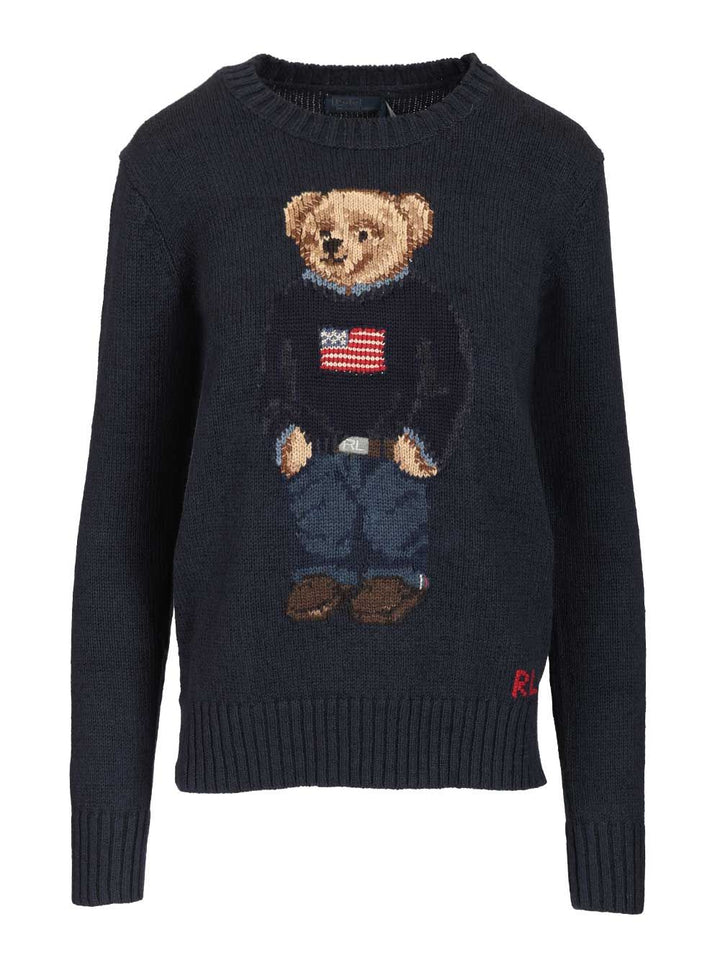 Polo Ralph Lauren Polo Bear Sweater In Cotton And Linen Knitwear - Blue | 0008c42c1a057e6d6ed1a7008cbd2c9fa102563a