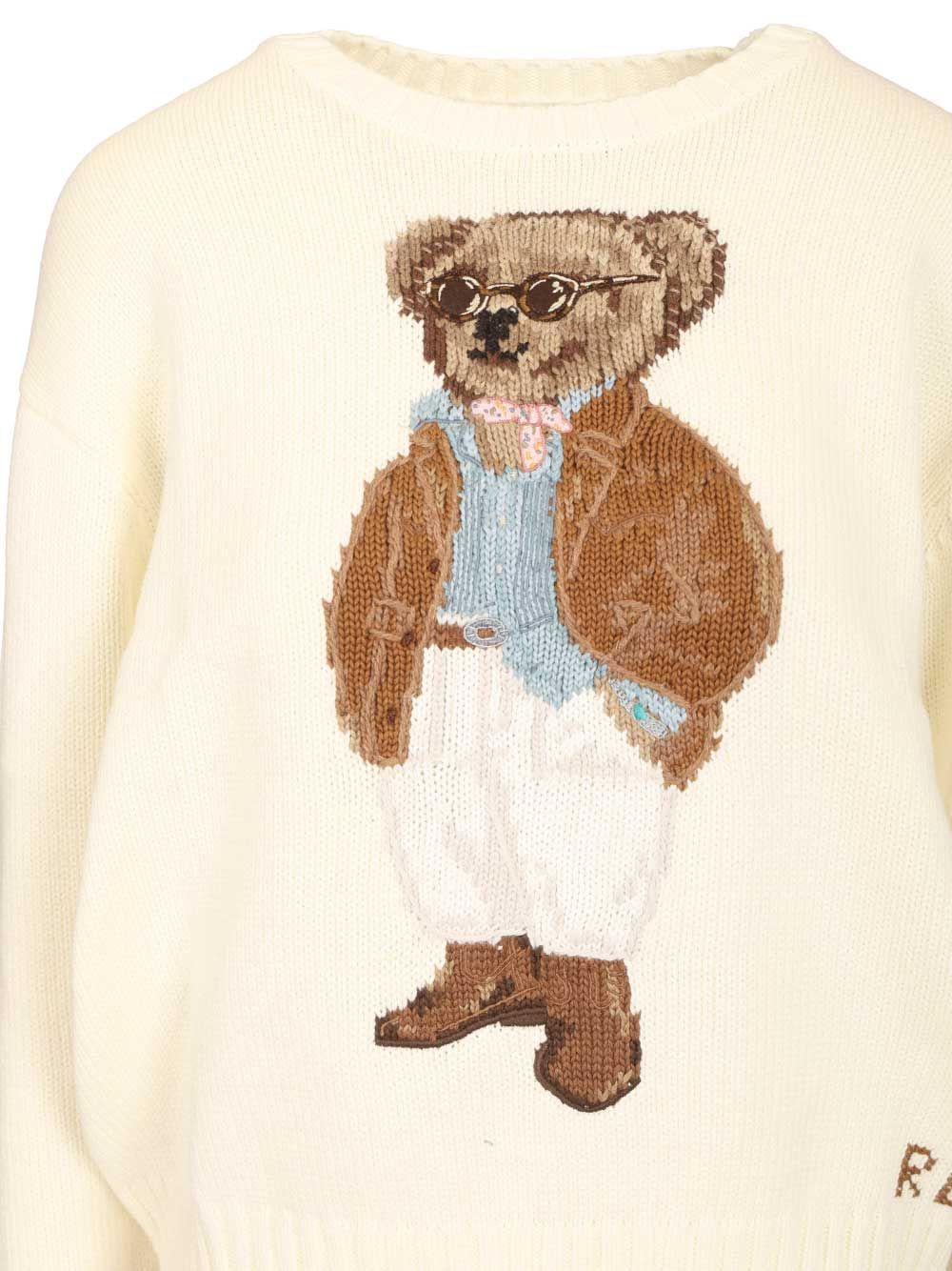 Polo Ralph Lauren Polo Bear Cotton Pullover With Inlays Knitwear - White | 3b1c33f2aa3060cab3b74a18efe46400f7eebfc2