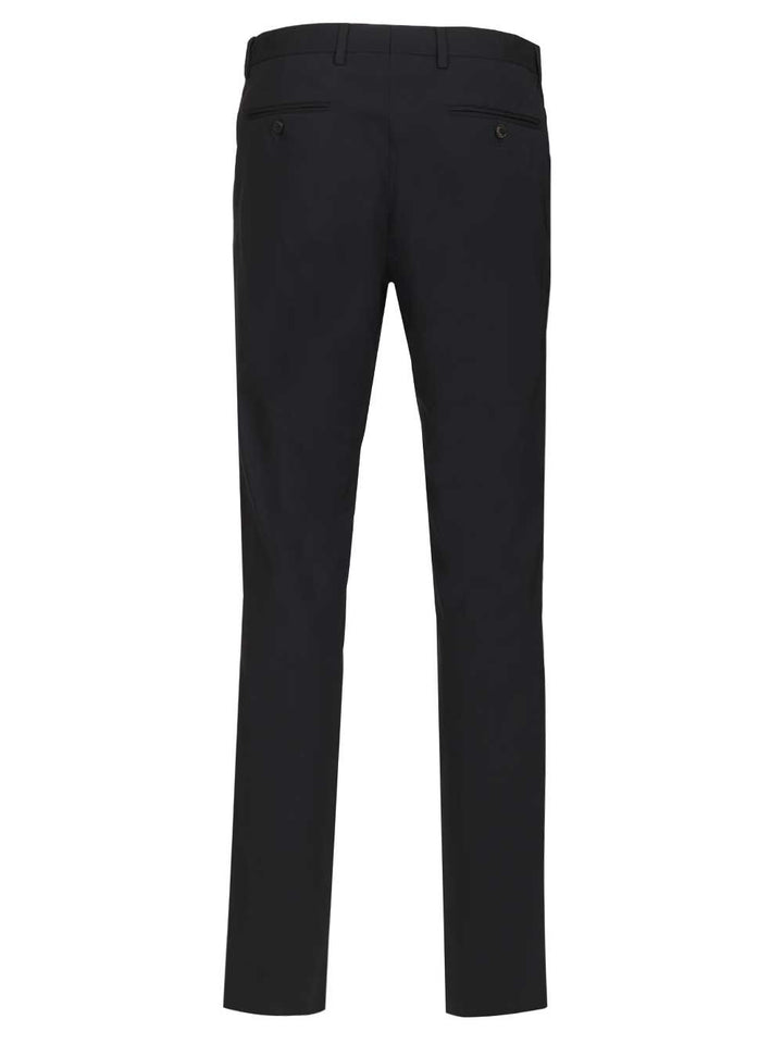 Giorgio Armani Flat Front  In Virgin Wool Trousers - Blue | 4d6c00ad3886667f98e428b0ff348363b7df8843