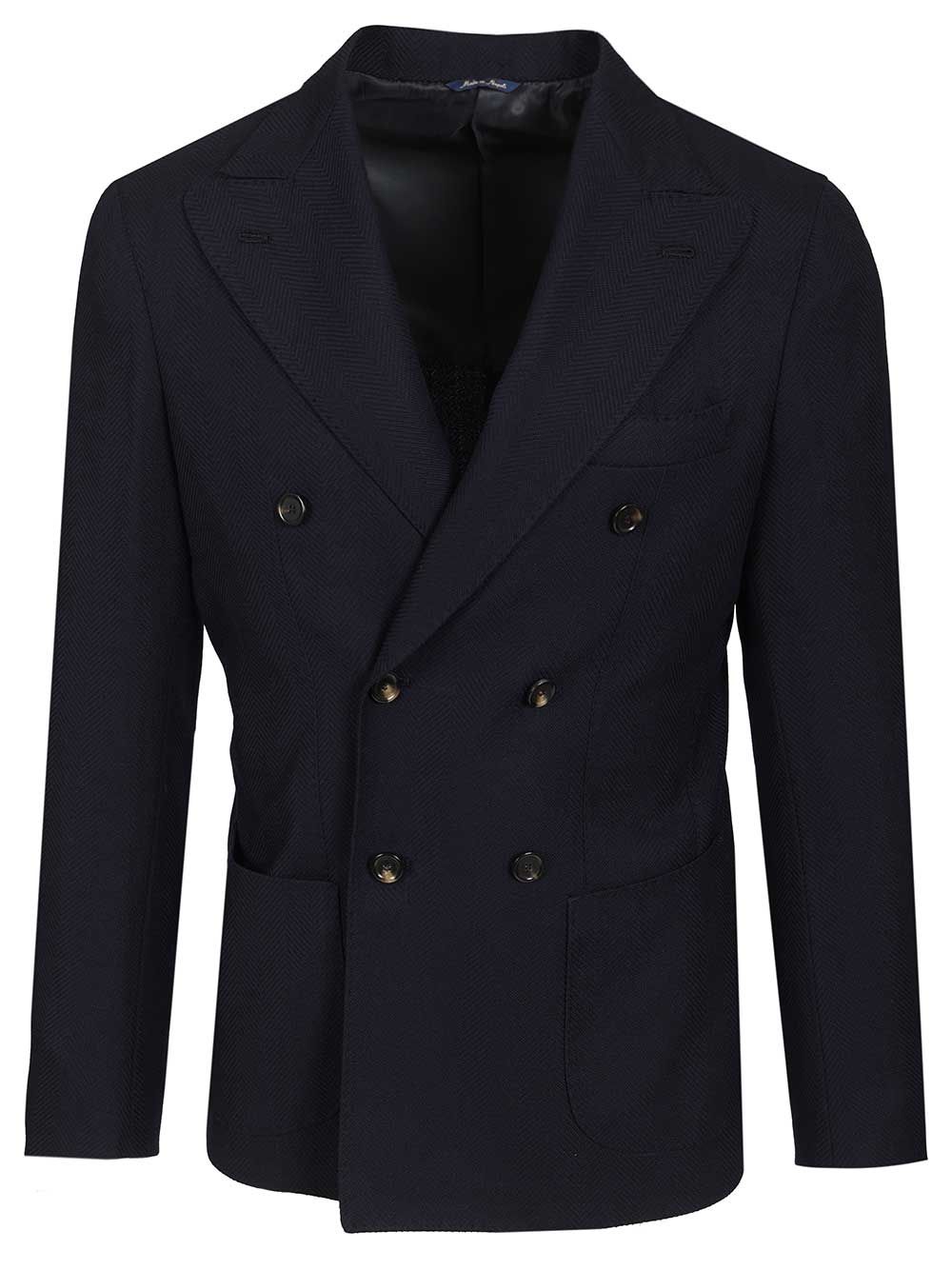 Al Duca D'Aosta Double-Breasted Wool Herringbone Blazer Dresses - Blue | 779bbe229f0b951cffd4937f8588cb0b966e94c2
