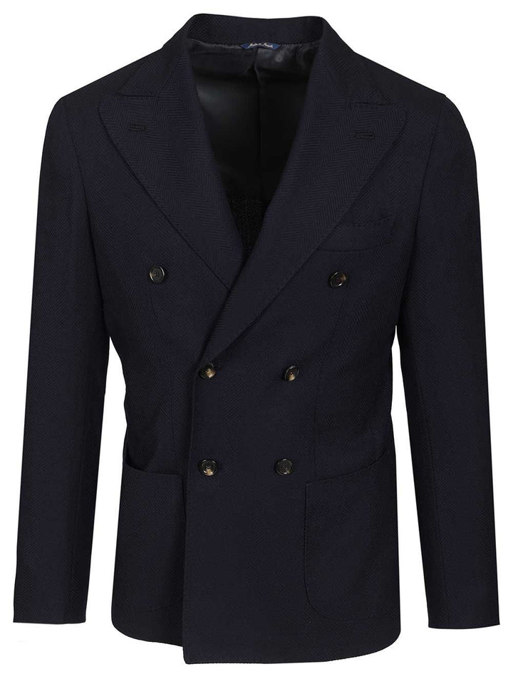Al Duca D'Aosta Double-Breasted Wool Herringbone Blazer Dresses - Blue | 779bbe229f0b951cffd4937f8588cb0b966e94c2