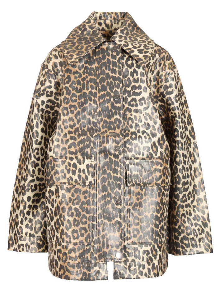 Ganni Leopard Laminated Cotton Jacket Jackets - Animalier | 820ae0e80c5c312e6d34ed5bc76acd8735f45064