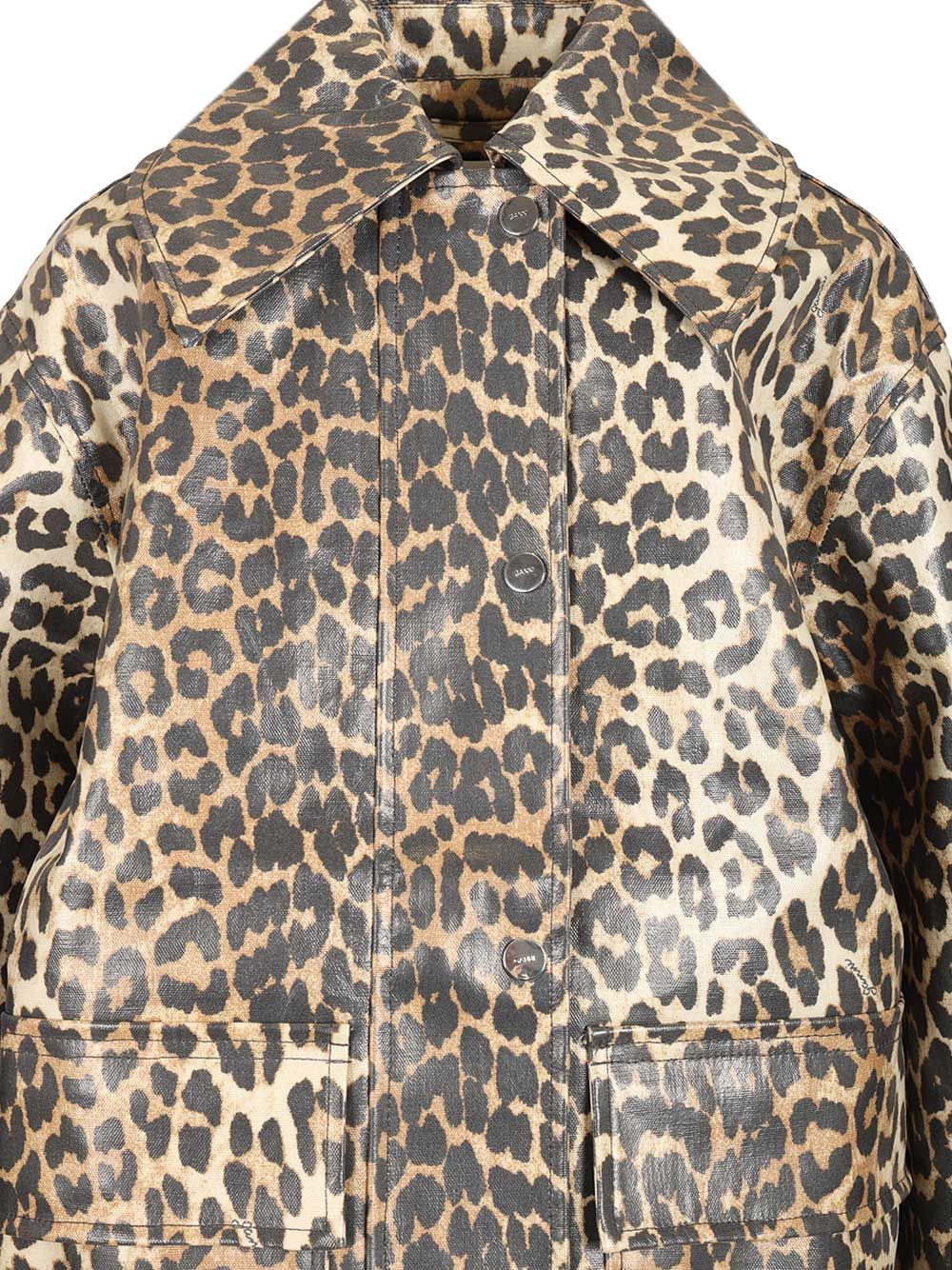 Ganni Leopard Laminated Cotton Jacket Jackets - Animalier | 01cd6061e09187fb23ce4a577d6f86b5c75b1d1f