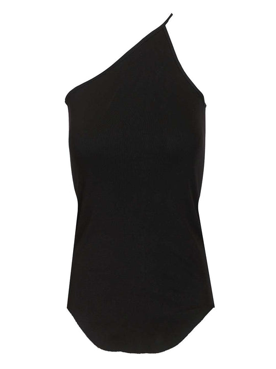 Single-Shoulder Tank Tops Black