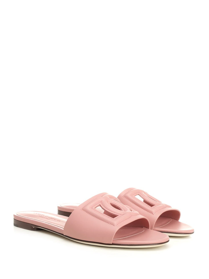 Dolce & Gabbana Calfskin Slides With Dg Logo Sandals - Rose | 8cfedb3066ee278a83999a287b8261c6a2fd25b3