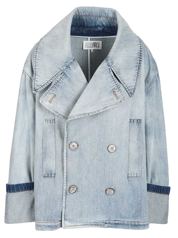 Mm6 Maison Margiela Denim Peacoat Coats - Blue | 6bb5099c6dca92220359043467704ad1a5dc73e9