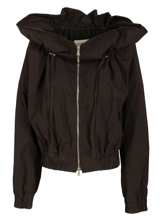 Cotton Blend Ruffled Jacket Jackets Brown