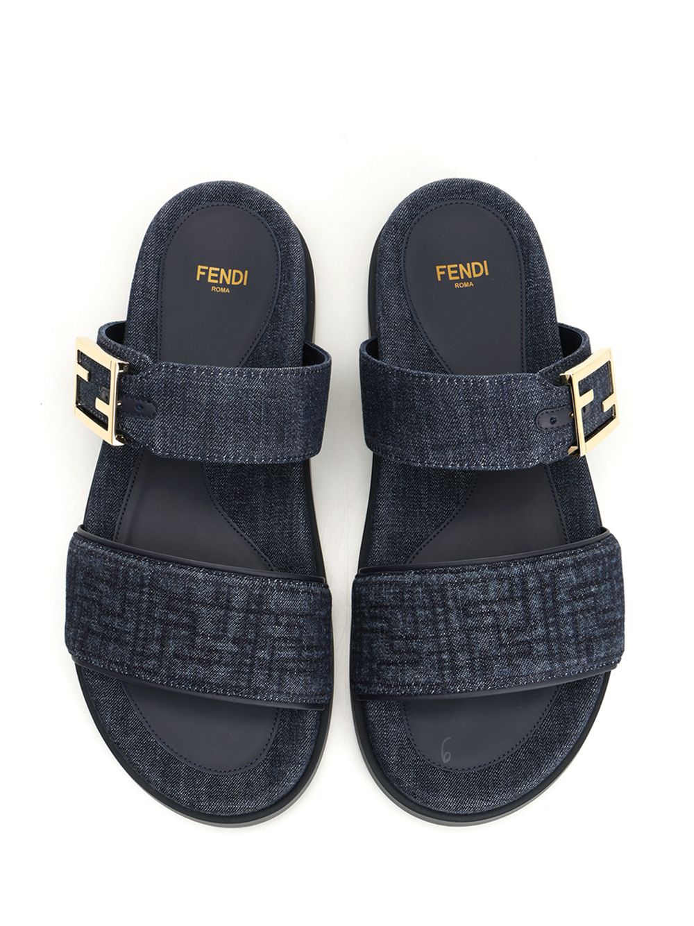 Fendi Flat Denim Slides Sandals - Blue | e1c26d818862aff6a11f2599a056eaac646f9afe