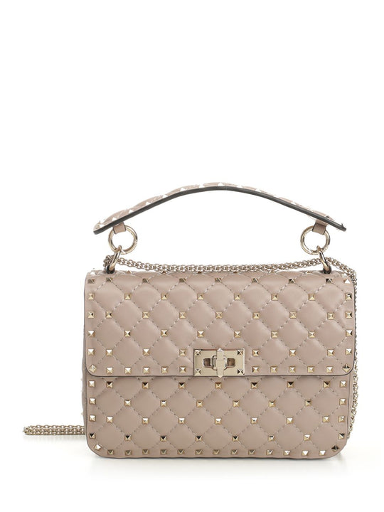Rockstud Spike Shoulder Bags Beige