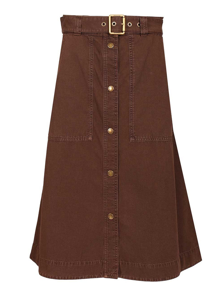 Moncler Cotton Midi Skirt With Belt Skirts - Bordeaux | d85d9917f0635ee704fd21185a668baa6760a776