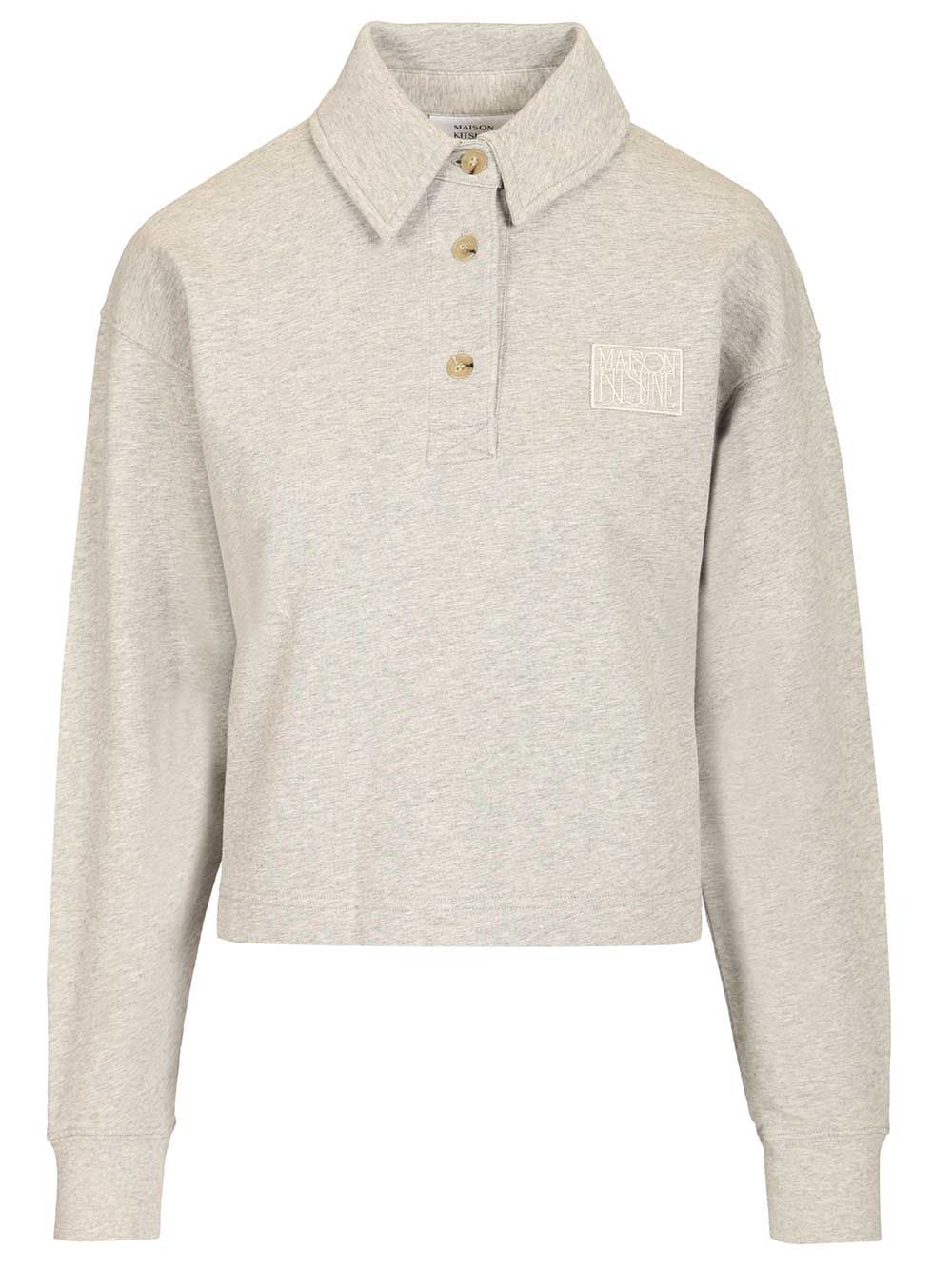 Maison KitsunÉ Cotton Fleece Polo Sweatshirt Sweatshirts - Grey | 167997f5098bb5b080fe7c6c24f34fca606246d6