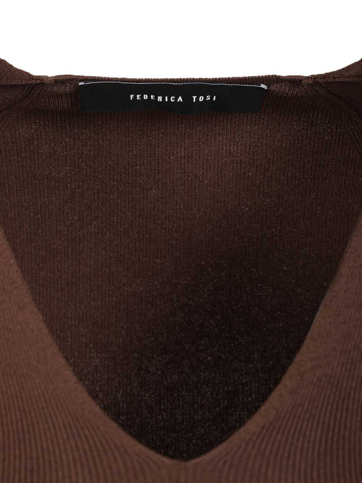Federica Tosi V-Neck Sweater Tops - Brown | 57c7b6aa09ac3458e991d8c4c3f9919d9250a1e2