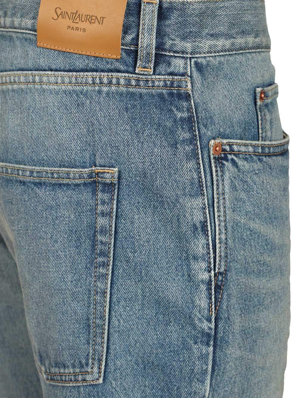 Saint Laurent Slim Relaxed Low Rise  In Blue Denim Jeans - Blue | 5516d807da8ae9f6ac874cd754e61b8c26c27651