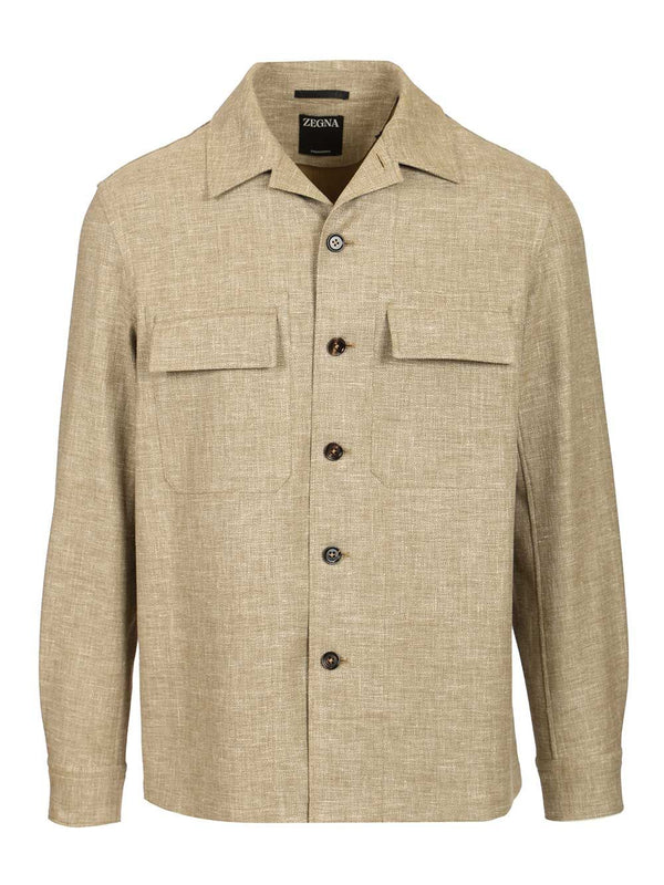 Linen Blend Overshirt Shirts Beige