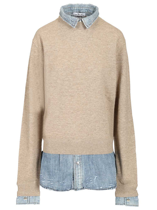 Sweater With Layered Construction Sweatshirts Beige