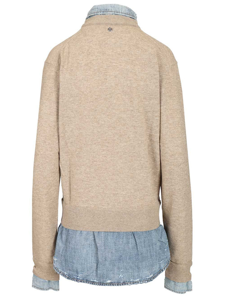 Acne Studios Sweater With Layered Construction Sweatshirts - Beige | c4b2da56001691831906be08cfb0492f98582c5e