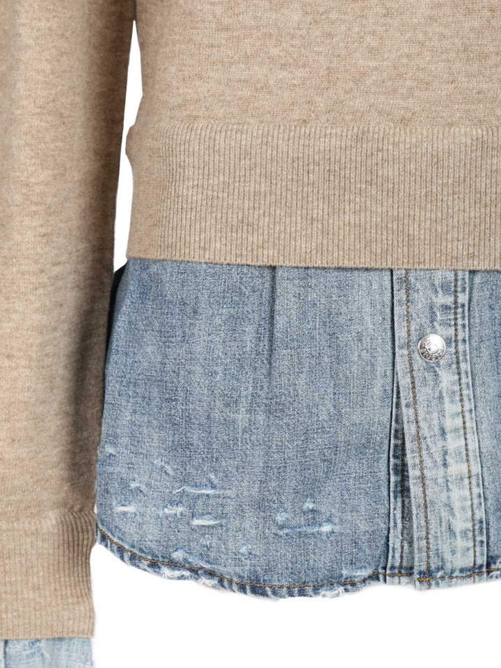 Acne Studios Sweater With Layered Construction Sweatshirts - Beige | d88fadda3bf7d9ff9c772ed16207caea7db153c6