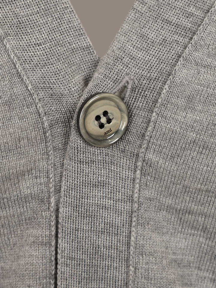 Ami Ami Paris V-Neck Wool Cardigan Knitwear - Grey | 17962a24c37c8488b3e0e2d2ea2e6fadfd1900db
