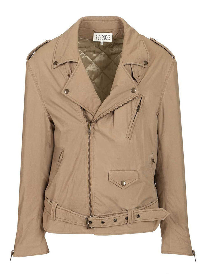 Mm6 Maison Margiela Cotton Biker Jacket Jackets - Beige | 805a4c2186b40381816940c2fe454d13543be7ac