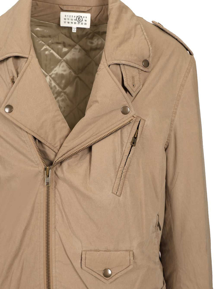 Mm6 Maison Margiela Cotton Biker Jacket Jackets - Beige | be74222777d7f6d7e03299b44d83c4a73b9a78b3