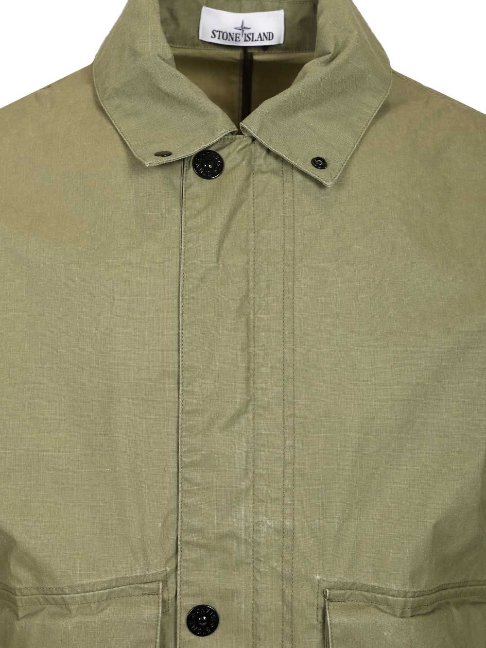 Stone Island Waxed Cotton Coach Jacket Jackets - Green | 6740ceeef348f04b8a993ec7cb538b17df03a8f1