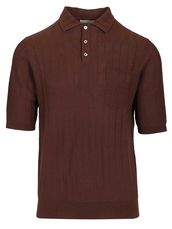 Cotton Knit Polo Shirt Brown