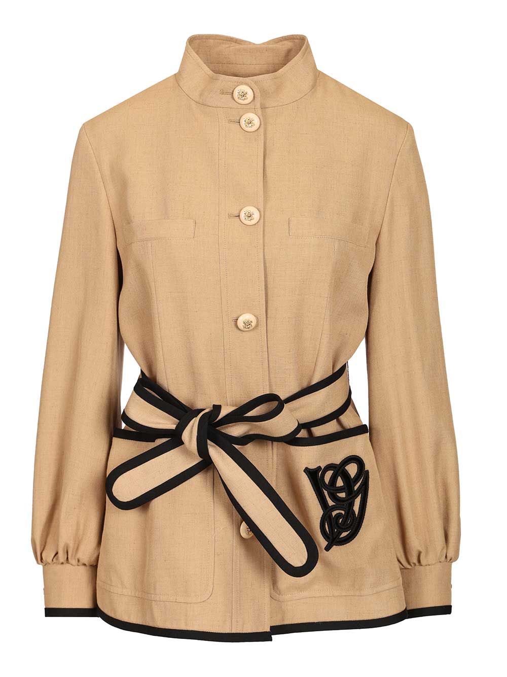Valentino Garavani Embroidered Twill Jacket With Belt Shirts - Beige | 1dbdfe037b08626b6db8598ae8b94f2e7761919e