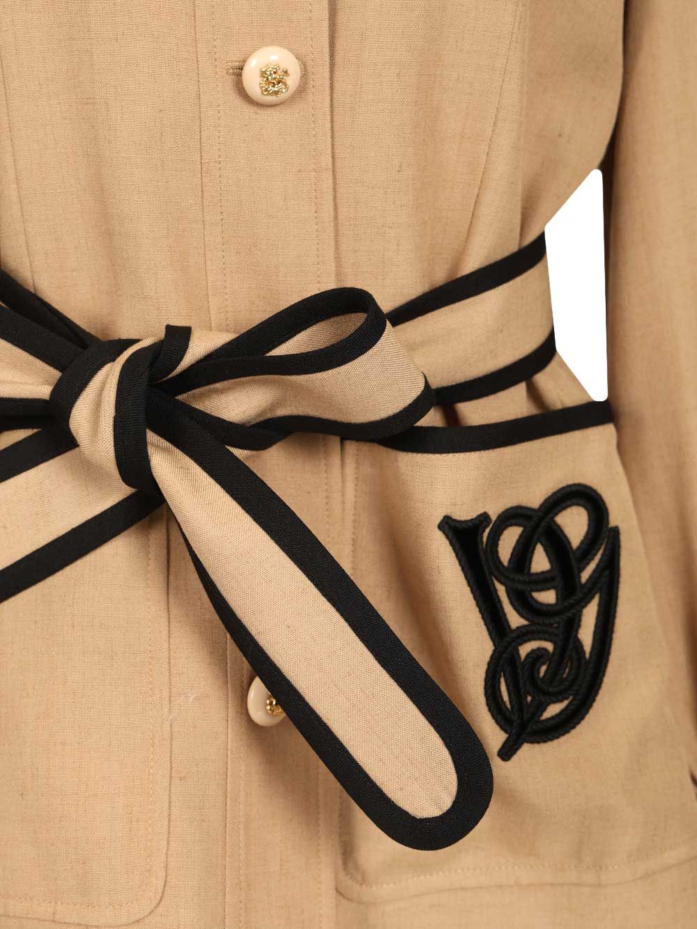 Valentino Garavani Embroidered Twill Jacket With Belt Shirts - Beige | 1b7ec1bcb9d955eafce1badddd564b9ef6405c9b