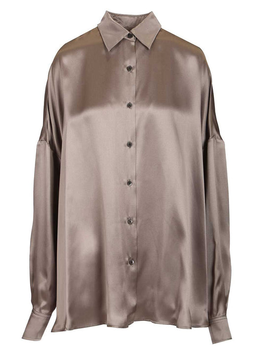 Casia Shirt Stertch Satin Silk Shirts Grey