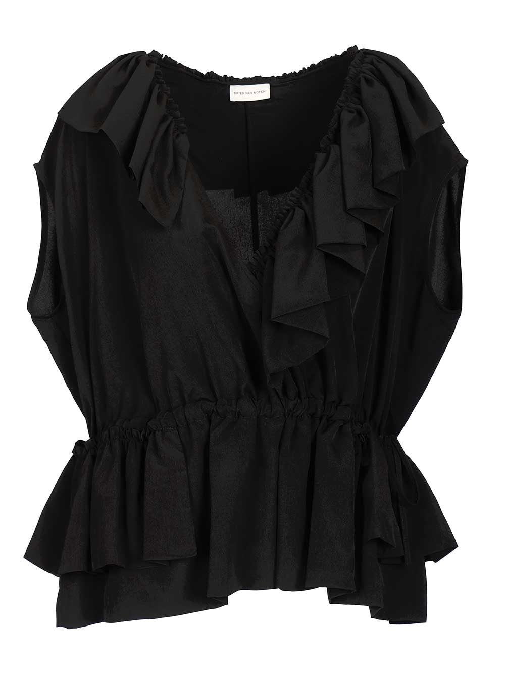 Dries Van Noten Jersey Top With Belt Tops - Black | 094f41d08115ee6870502b72a5362409552bfc28