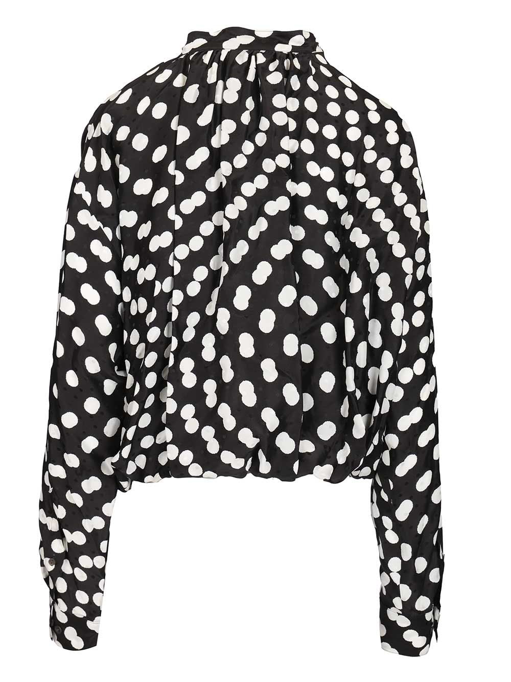 Dries Van Noten Polka Dot Jacquard Satin Draped Blouse Shirts - Black | f87f29e6b605d1770b9dbc38818c5690b7a6496e