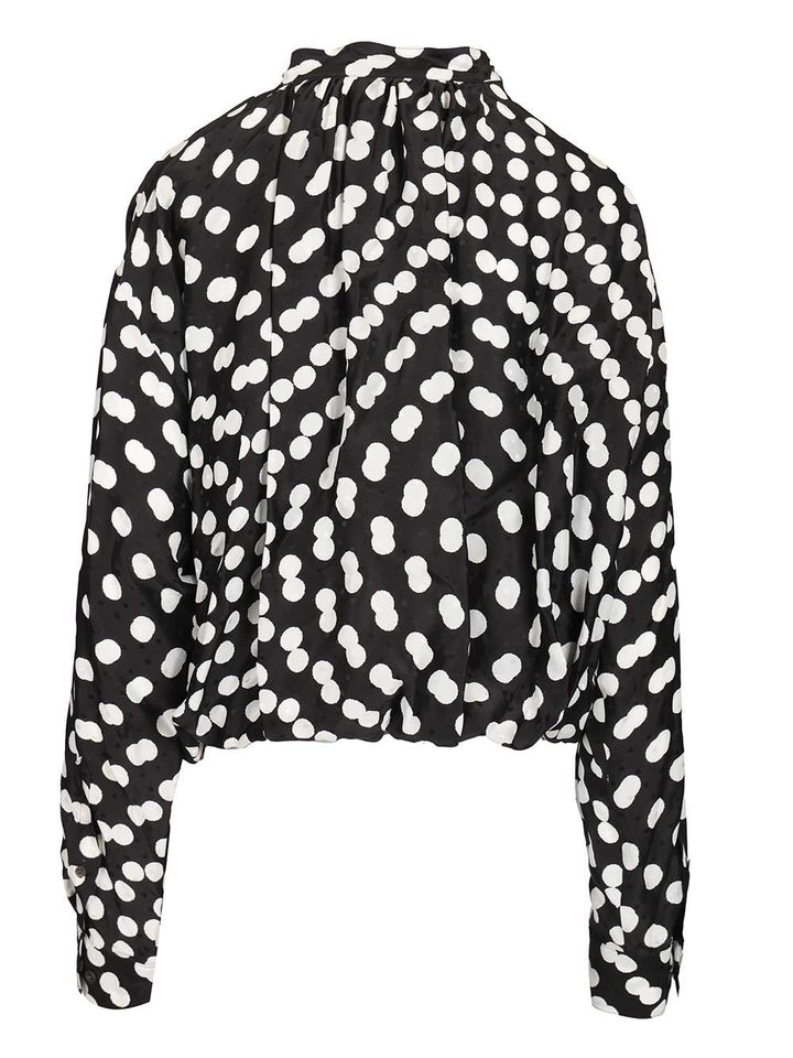 Dries Van Noten Polka Dot Jacquard Satin Draped Blouse Shirts - Black | f87f29e6b605d1770b9dbc38818c5690b7a6496e