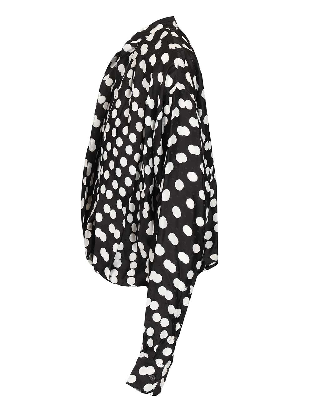 Dries Van Noten Polka Dot Jacquard Satin Draped Blouse Shirts - Black | 4ce5eff771c985017867d4c86b432a41a9e11c06