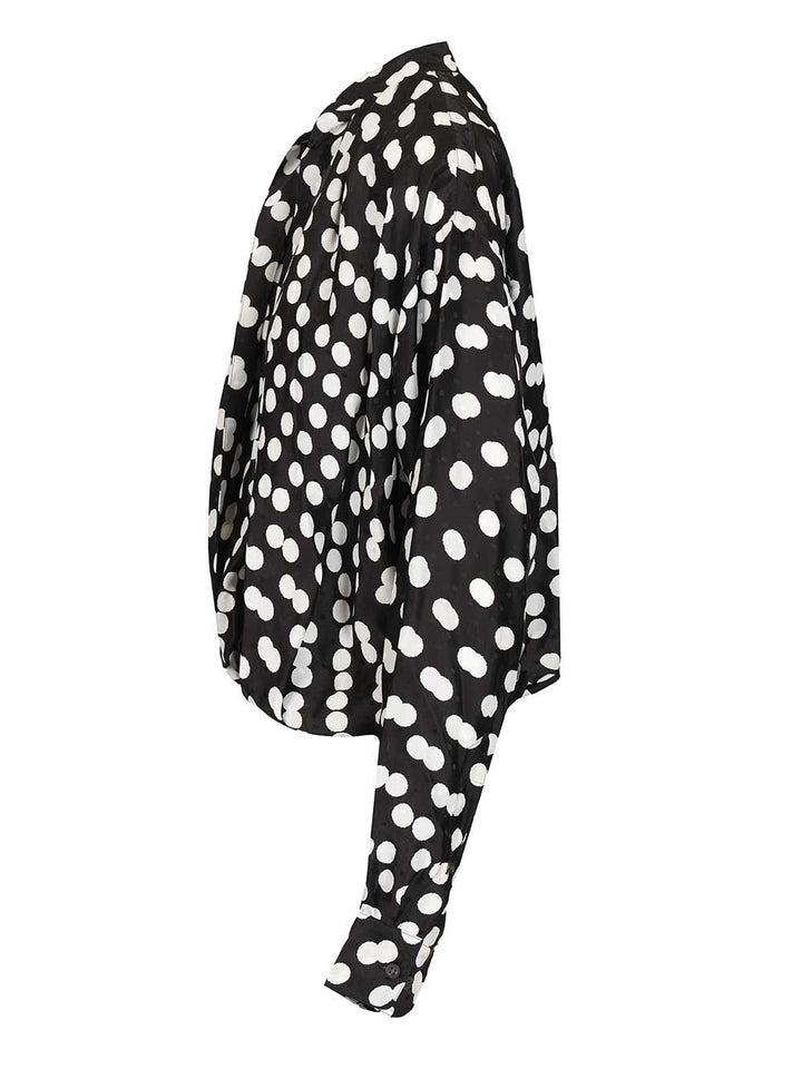 Dries Van Noten Polka Dot Jacquard Satin Draped Blouse Shirts - Black | 4ce5eff771c985017867d4c86b432a41a9e11c06