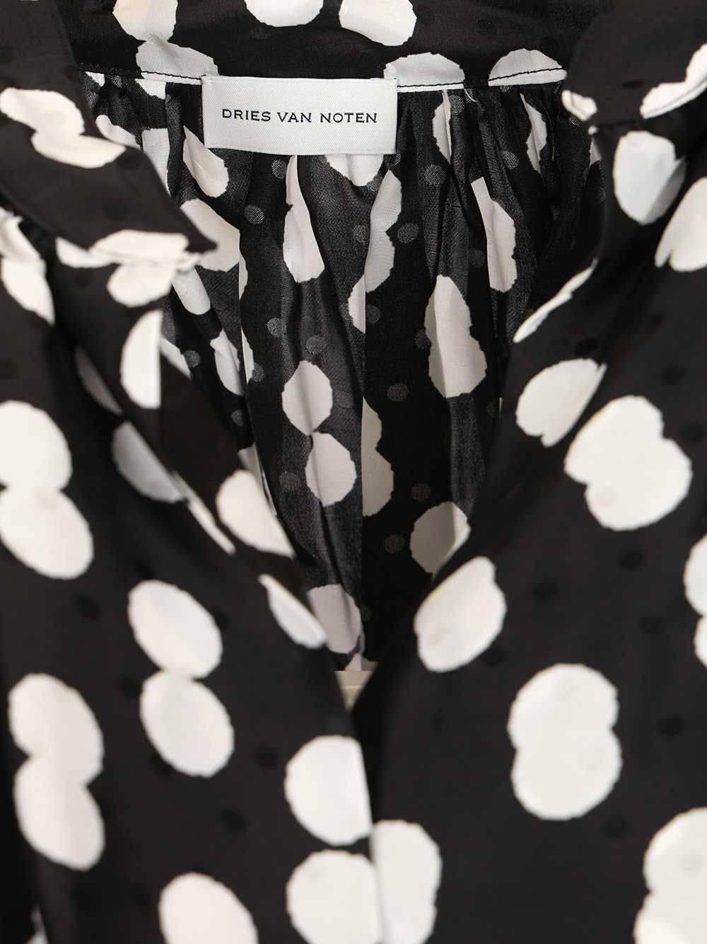 Dries Van Noten Polka Dot Jacquard Satin Draped Blouse Shirts - Black | 0d59457fab52f2d9d8cd0440b3ad2377e16e5c9c