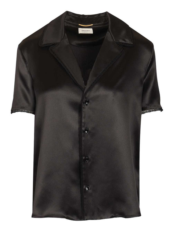 Silk Satin Shirt With Lace Edges Shirts Black