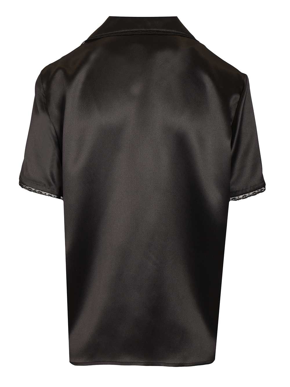 Saint Laurent Silk Satin Shirt With Lace Edges Shirts - Black | ba837d94ae16910174f12f2341ff2fdf333a661d