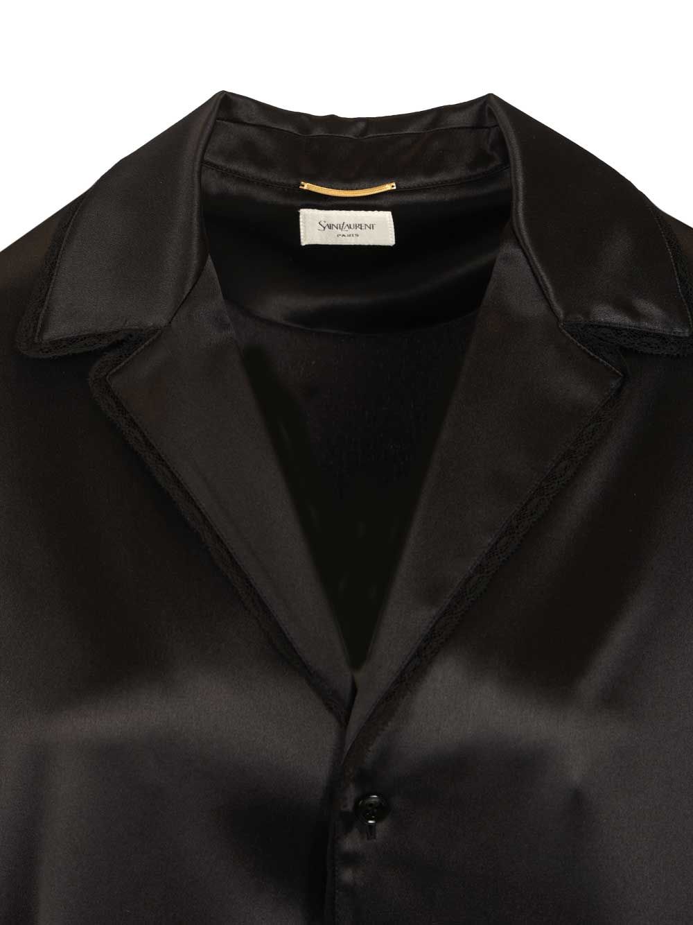 Saint Laurent Silk Satin Shirt With Lace Edges Shirts - Black | 76b36d7814973c4eac9afe1e98c4b22ec30a70ed