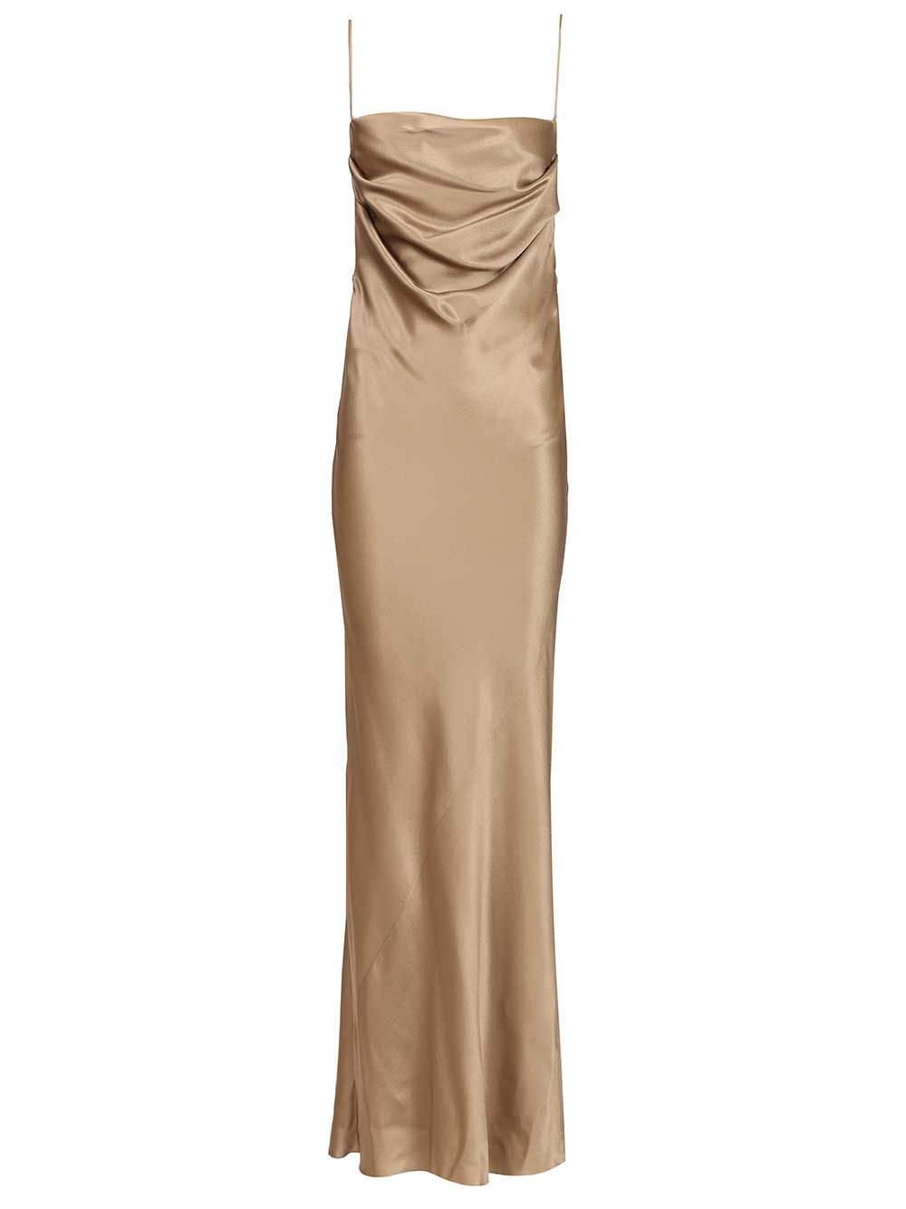 Saint Laurent Long Silk Satin Dress Dresses - Beige | 04450c5ed259bb2acce3e668cd17c619a3897b73