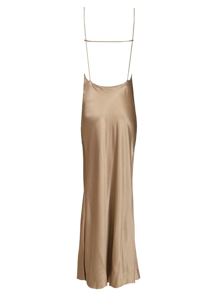 Saint Laurent Long Silk Satin Dress Dresses - Beige | 3ecf999f09046dab7d1f73d106585ed9ac652d18